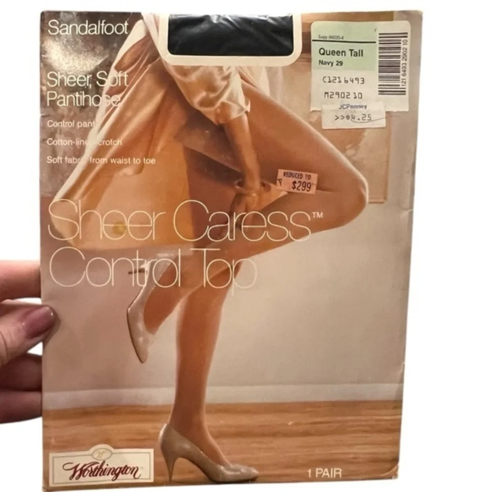 Vintage Sheer Caress‎ Control Top Pantyhose Navy Sandalfoot Queen Tall NIP